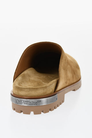 Suede METAL LOGO Mules with Rubber Sole