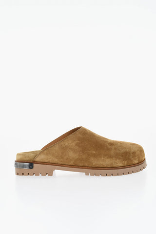 Suede METAL LOGO Mules with Rubber Sole