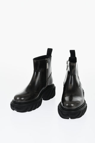 Leather MOTOR Booties With Embossed Chunky Sole