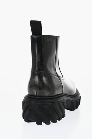 Leather MOTOR Booties With Embossed Chunky Sole