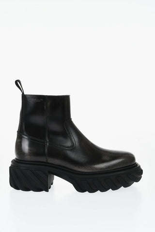 Leather MOTOR Booties With Embossed Chunky Sole