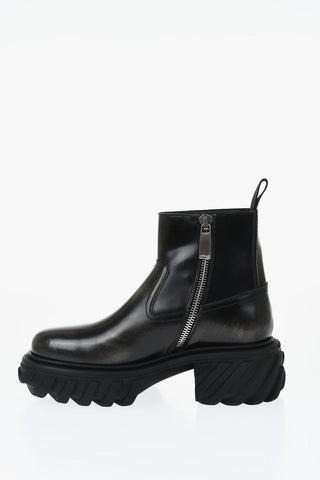 Leather MOTOR Booties With Embossed Chunky Sole