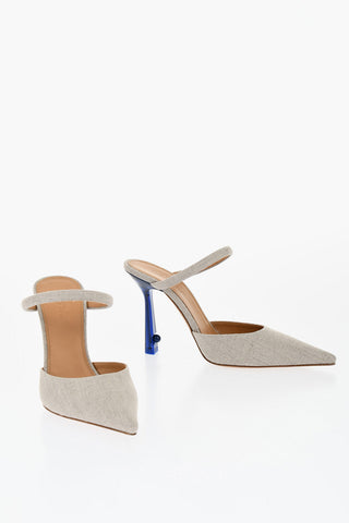 Pointed Linen Blend LOLLIPOP Mules Heel 11 cm