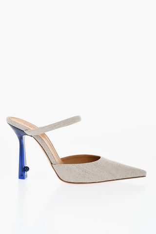 Pointed Linen Blend LOLLIPOP Mules Heel 11 cm