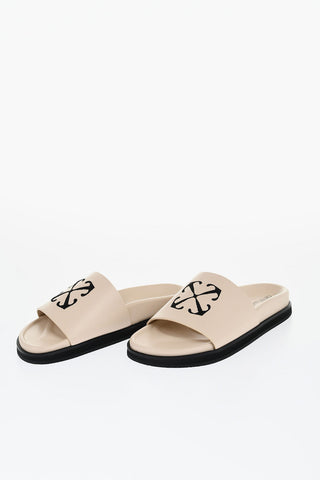 Leather Slides With Embroidered Logo