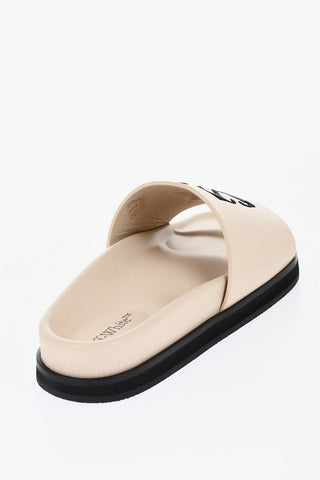 Leather Slides With Embroidered Logo