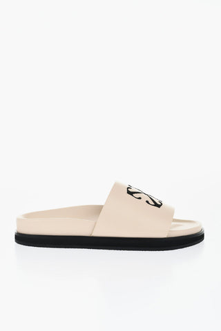 Leather Slides With Embroidered Logo