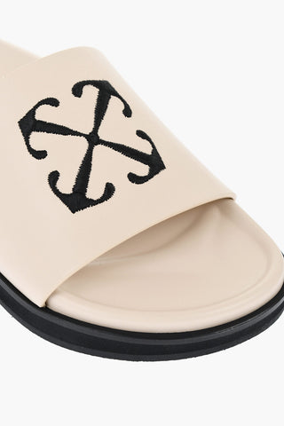 Leather Slides With Embroidered Logo