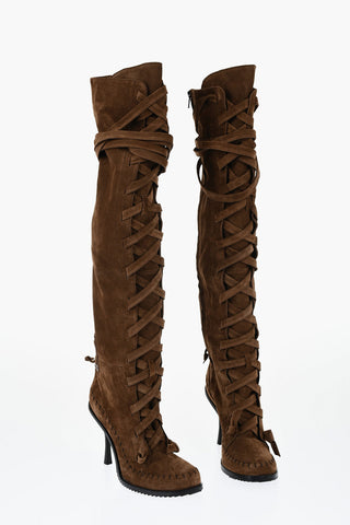 Suede FRINGES Over the Knee Lace-up Boots 10cm