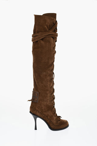 Suede FRINGES Over the Knee Lace-up Boots 10cm