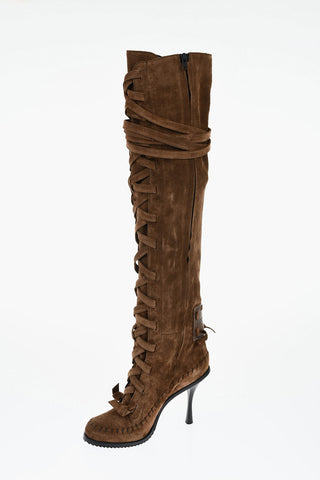 Suede FRINGES Over the Knee Lace-up Boots 10cm