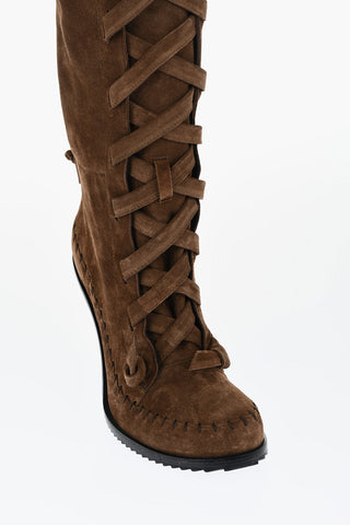 Suede FRINGES Over the Knee Lace-up Boots 10cm