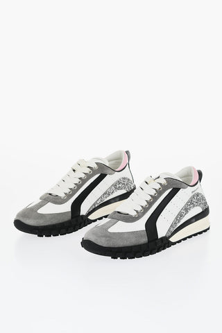 LEGEND Suede and Leather Sneakers with Glittered Detail