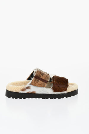 Pony-Hair Sliders with Double Buckle