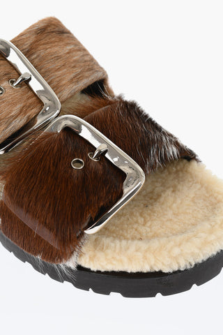 Pony-Hair Sliders with Double Buckle
