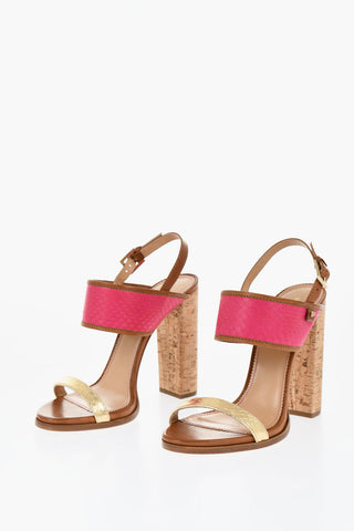 Sandali in Pelle di Serpente ESSENTIAL con Tacco in Sughero 12cm