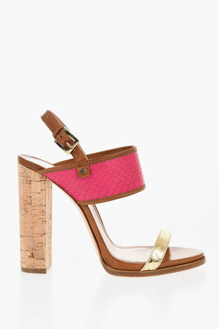 Sandali in Pelle di Serpente ESSENTIAL con Tacco in Sughero 12cm
