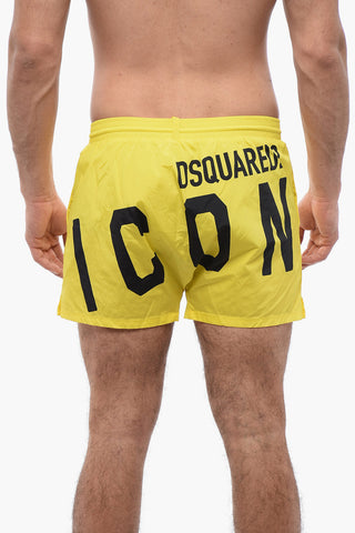 ICON Boxer-Badehose aus Stretch-Nylon mit Maxi-Kontrastlogo