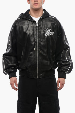 Perforated Leather 90SLOGO Hooded Jacket