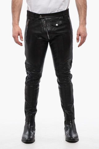 Leather Biker Pants with Zip Detail