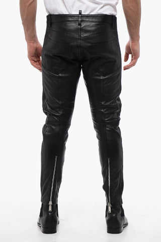 Leather Biker Pants with Zip Detail