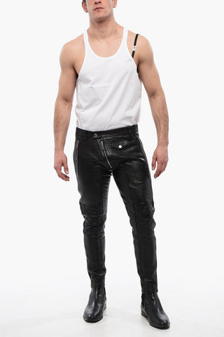 Leather Biker Pants with Zip Detail
