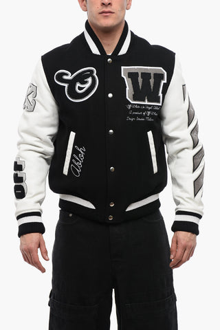 Leather Sleeved VARSITY Wool Bomber Jacket with Patches