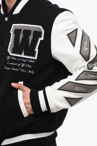 Leather Sleeved VARSITY Wool Bomber Jacket with Patches
