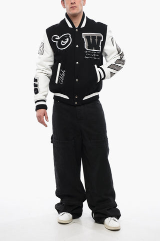 Leather Sleeved VARSITY Wool Bomber Jacket with Patches