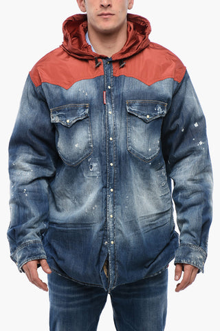 Distressed Denim Jacket with Shearling