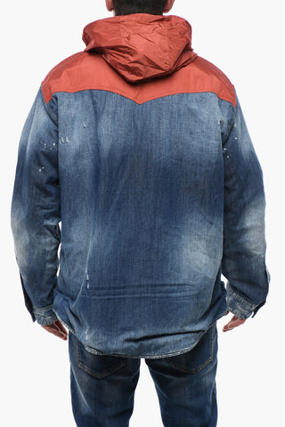 Distressed Denim Jacket with Shearling