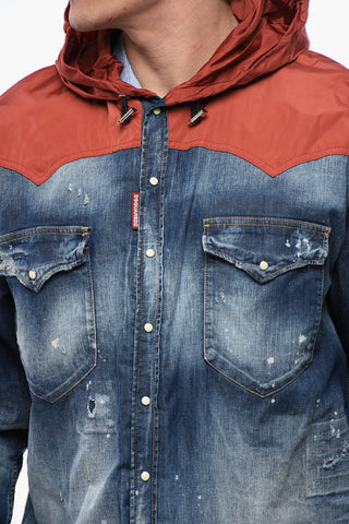 Distressed Denim Jacket with Shearling