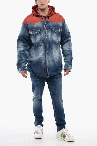 Distressed Denim Jacket with Shearling