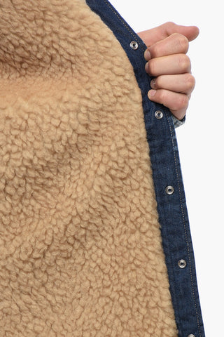 Distressed Denim Jacket with Shearling