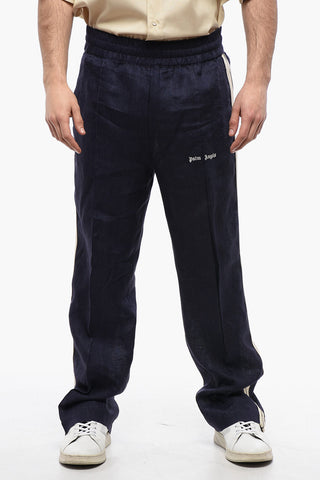Pantaloni Track in Lino con Bande Laterali Tape
