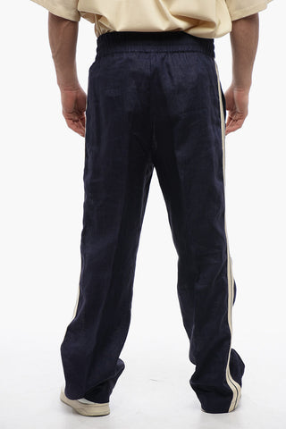 Pantaloni Track in Lino con Bande Laterali Tape