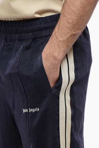 Pantaloni Track in Lino con Bande Laterali Tape