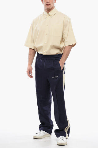 Pantaloni Track in Lino con Bande Laterali Tape