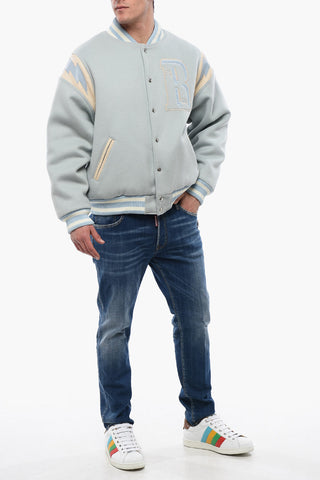 Wool Bomber with Leather and Snap Buttons