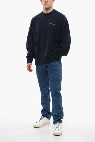 Crew Neck Brushed Cotton Sweatshirt with Embroidered Logo