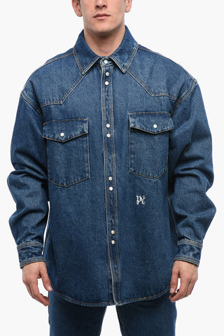 Giubbotto in Denim Lavaggio Scuro con Monogramma in Rilievo