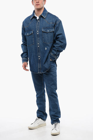 Giubbotto in Denim Lavaggio Scuro con Monogramma in Rilievo