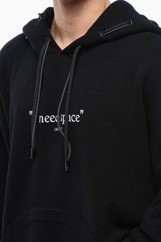 Brushed Cotton GIVE ME SPACE Hoodie With Eyelet Details