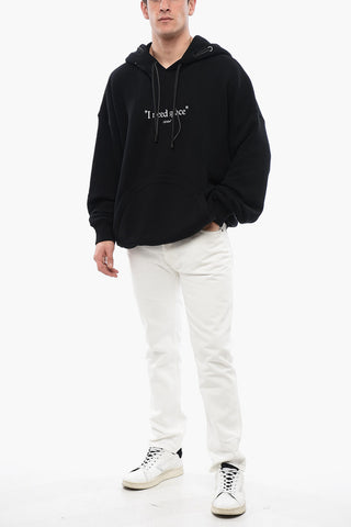 Brushed Cotton GIVE ME SPACE Hoodie With Eyelet Details