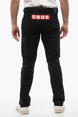 Jeans Spalmato Con Tasche Zip 17 cm