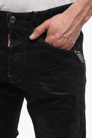 Jeans Spalmato Con Tasche Zip 17 cm