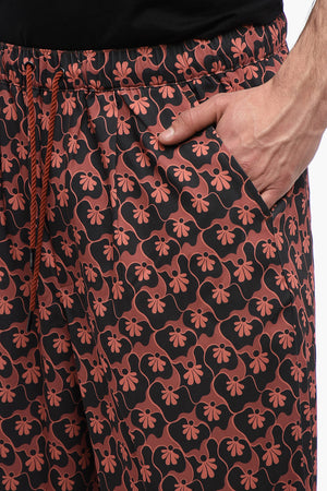 Pajama Trousers with Floral Pattern and Drawstring