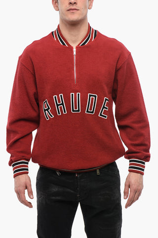 Felpa Varsity in Cotone Spugnato con Mezza Zip