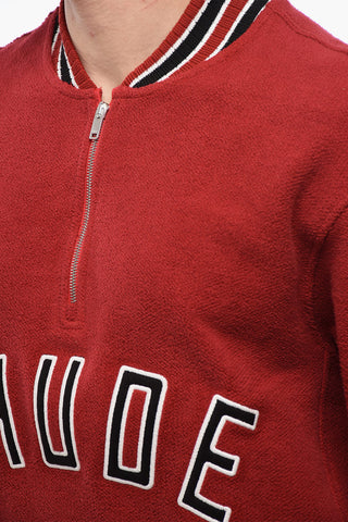 Felpa Varsity in Cotone Spugnato con Mezza Zip