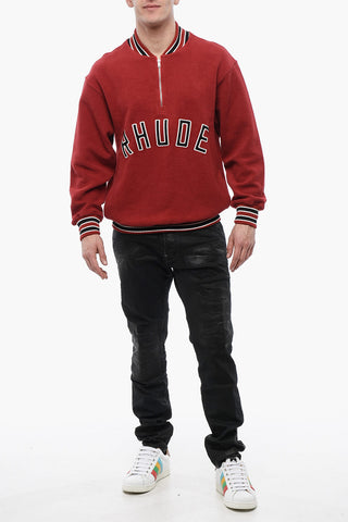 Felpa Varsity in Cotone Spugnato con Mezza Zip